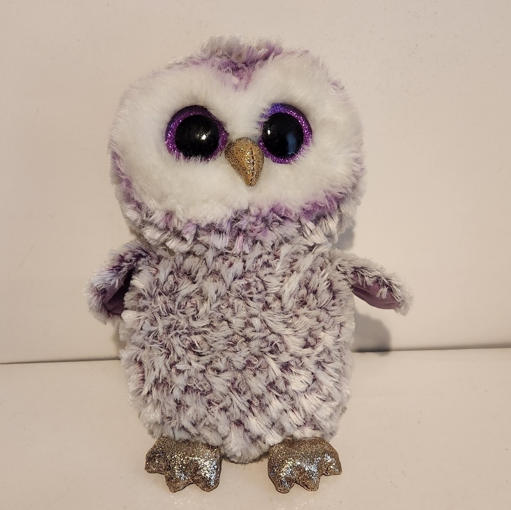 9” Ty Silk Moonlight Purple and White Owl Plush Stuffed Animal